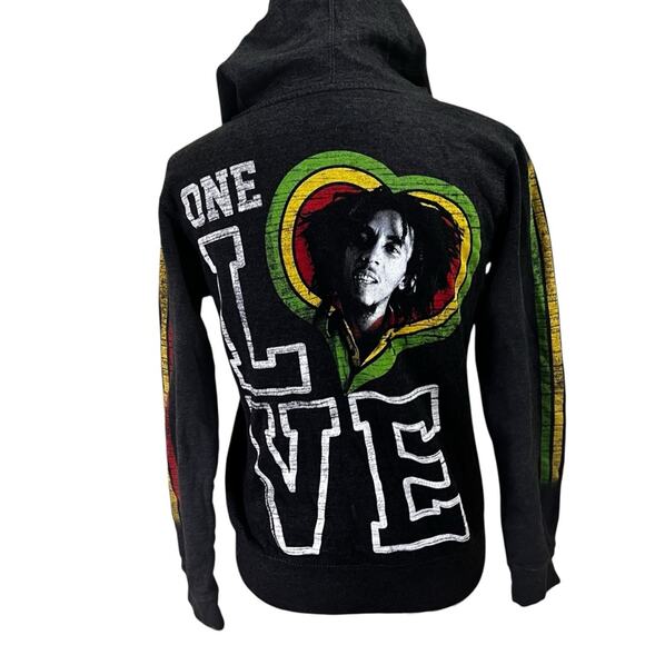 Bob Marley “One Love” Graphic Zip-Up Gray Hoodie by Catch A Fire – Size Small - Picture 2 of 11